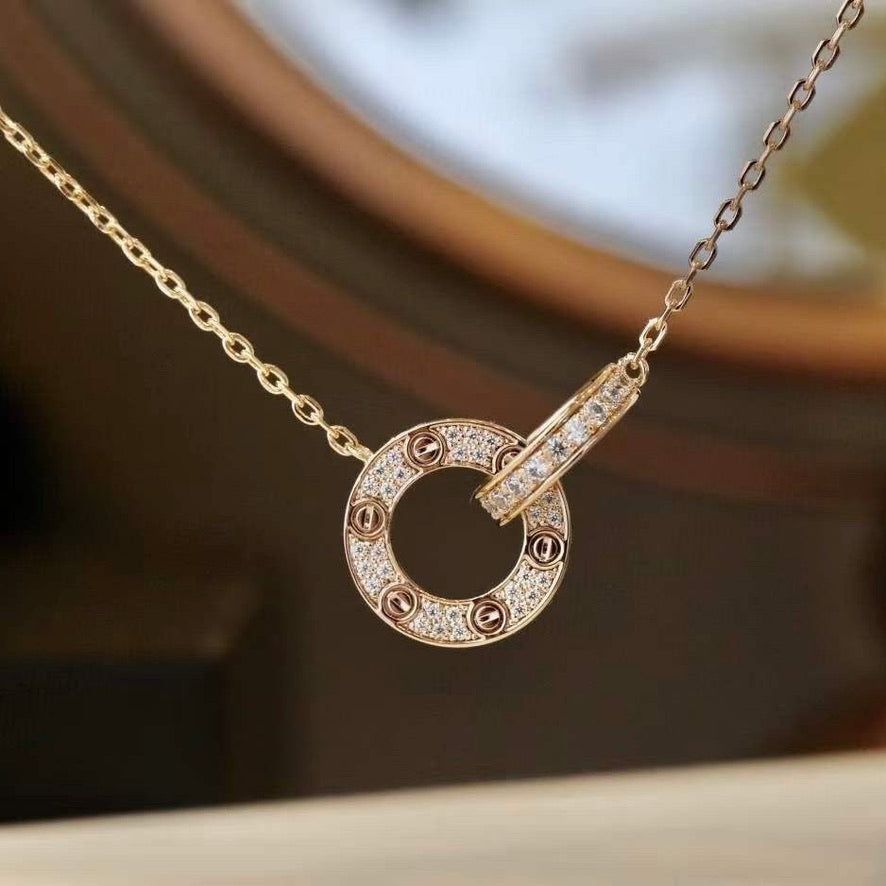 [OAK JURI]LOVE 7.6MM NECKLACE ROSE GOLD AND SILVER  FULL DIAMOND