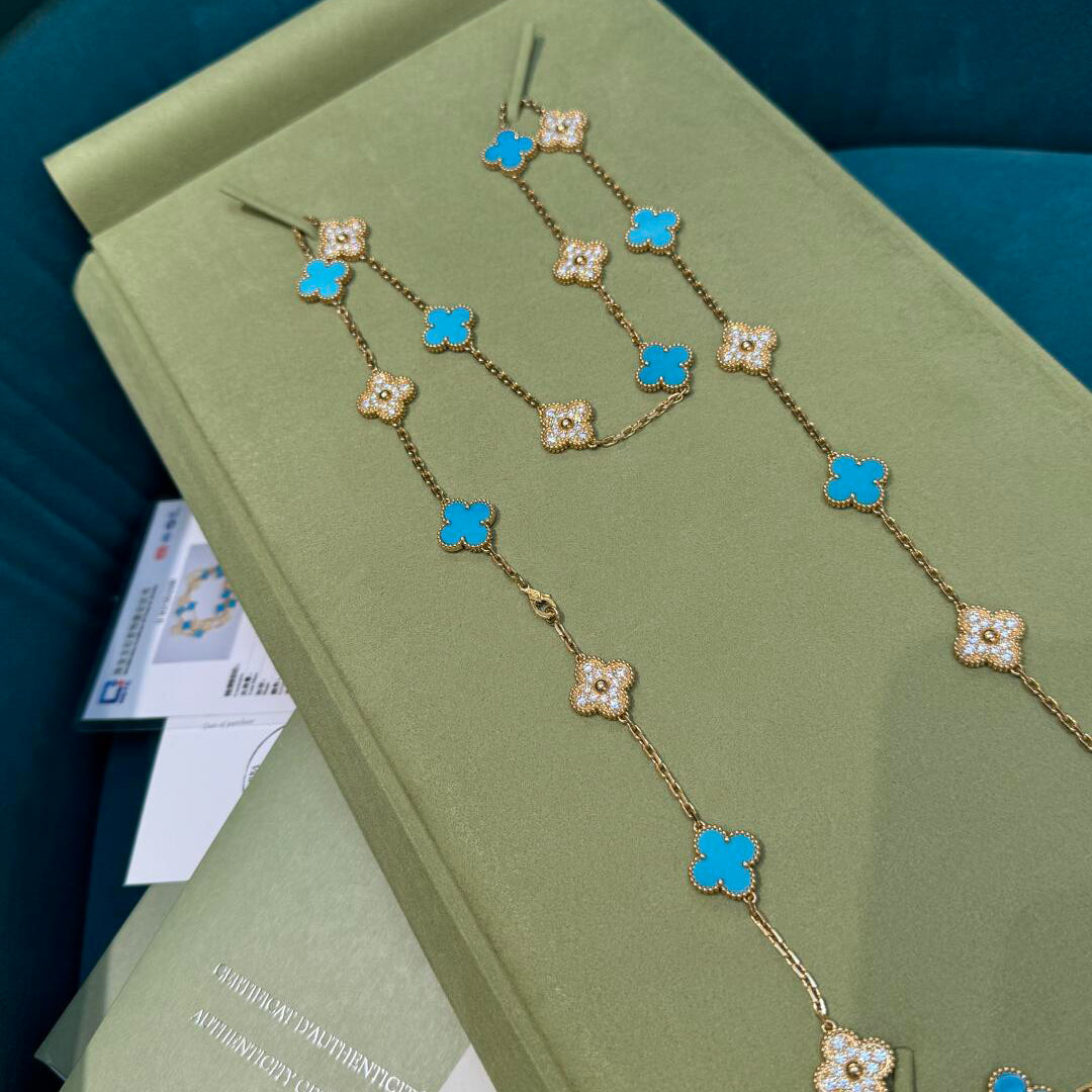 [OAK JURI]CLOVER 20 MOTIFS TURQUOISE DIAMOND NECKLACE