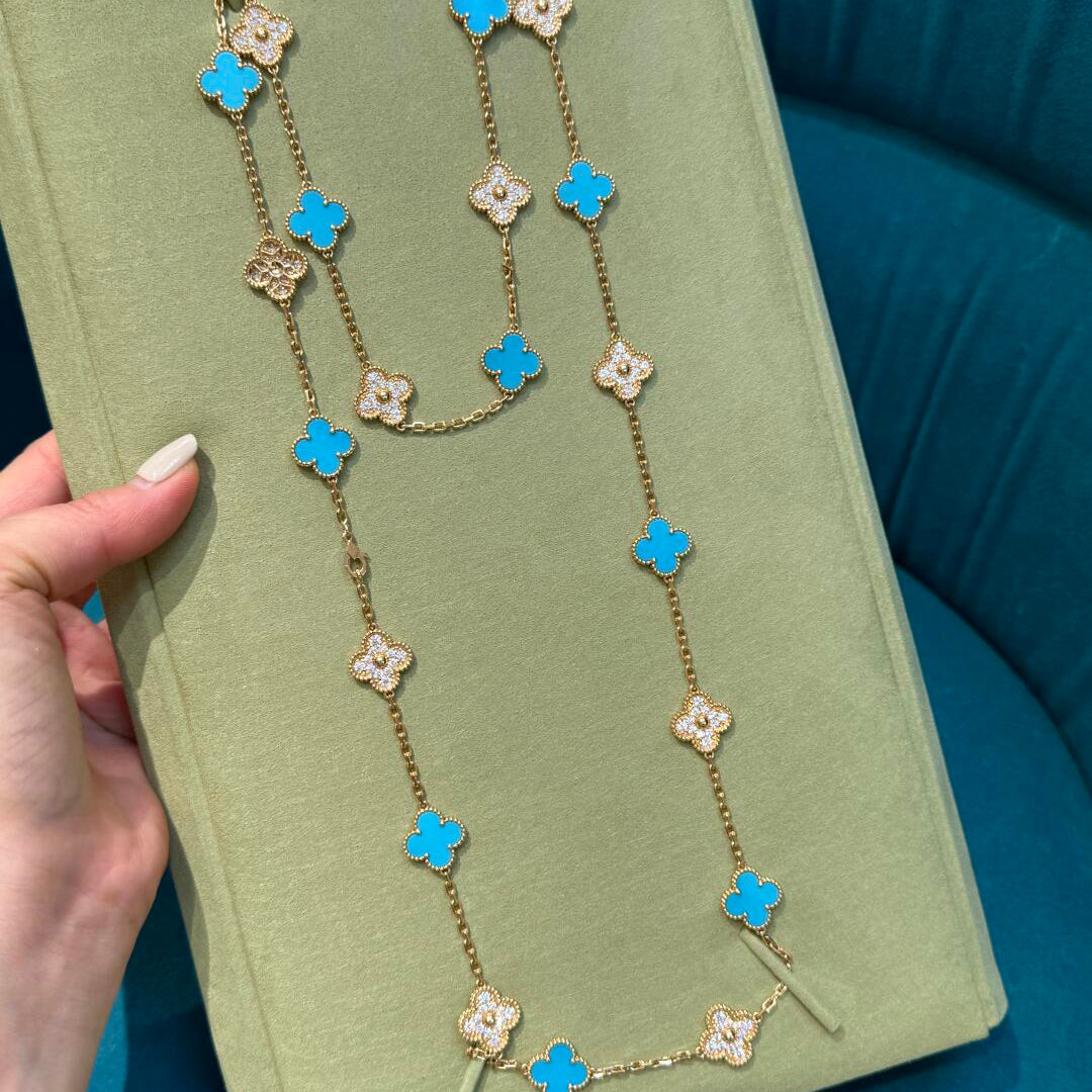 [OAK JURI]CLOVER 20 MOTIFS TURQUOISE DIAMOND NECKLACE