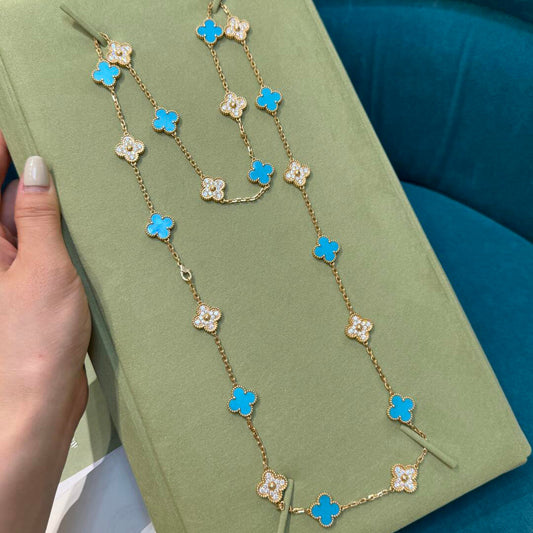 [OAK JURI]CLOVER 20 MOTIFS TURQUOISE DIAMOND NECKLACE