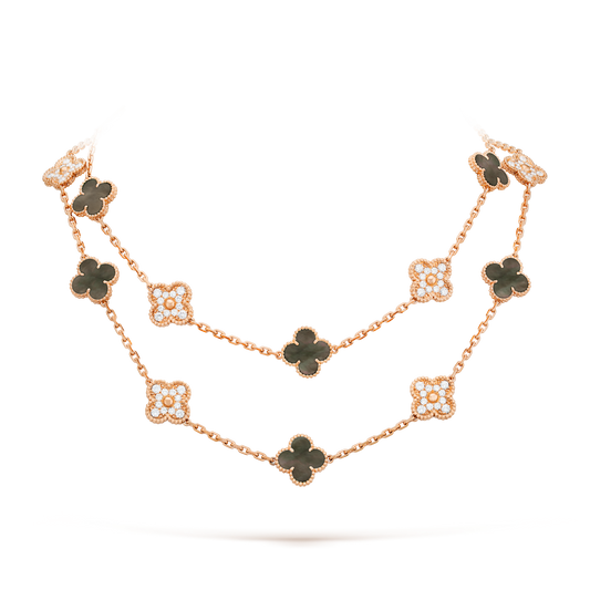 [OAK JURI]CLOVER 20 MOTIFS DARK MOP DIAMOND  NECKLACE