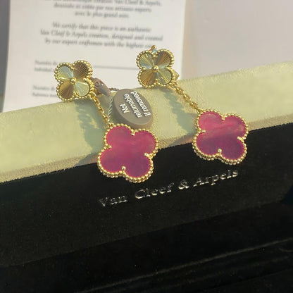 [OAK JURI]NEW CLOVER 2 MOTIF PINK ENAMEL EARRINGS
