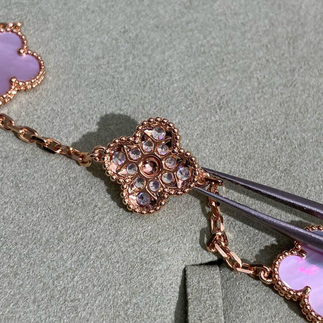 [OAK JURI]CLOVER 10 MOTIFS DIAMOND PINK MOP NECKLACE