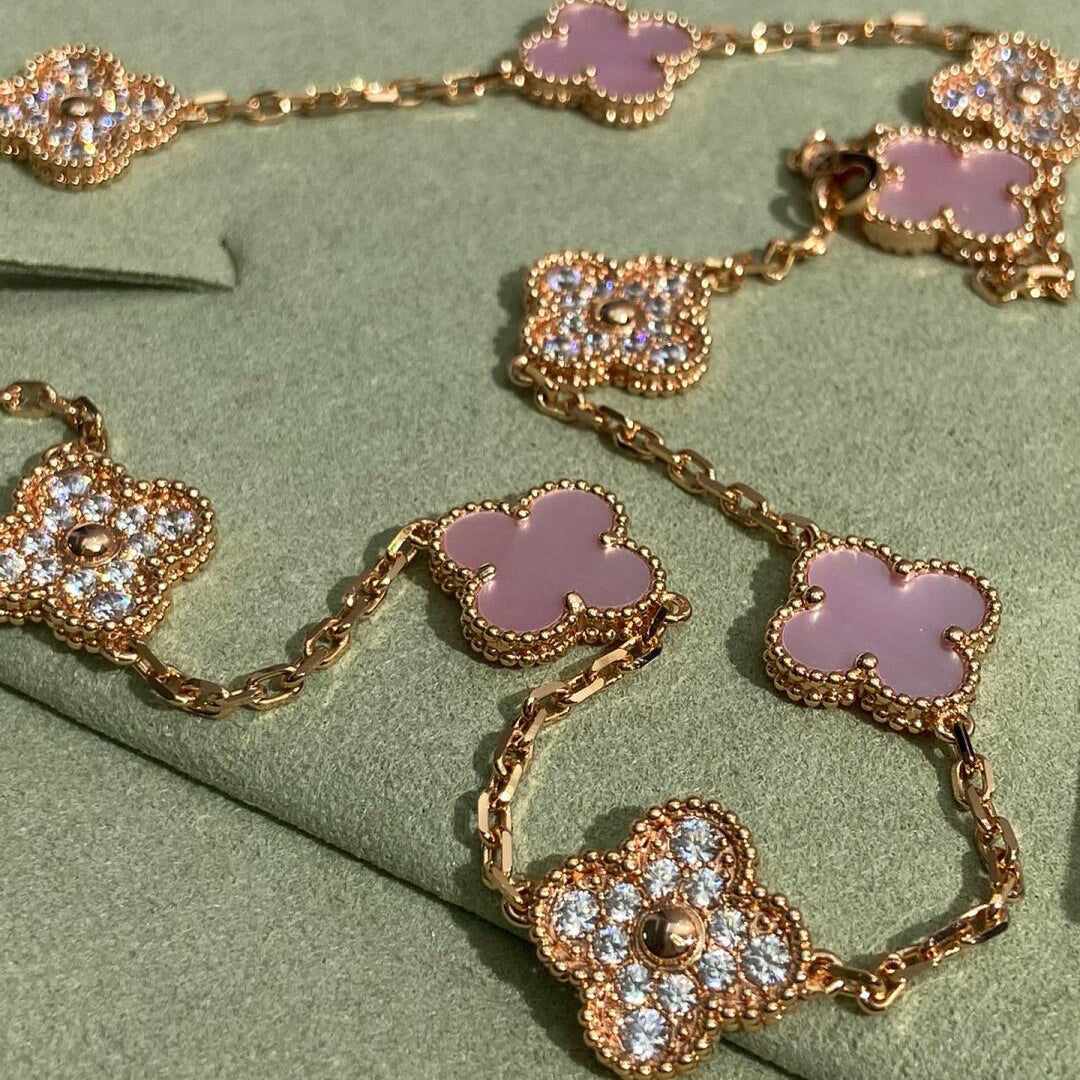 [OAK JURI]CLOVER 10 MOTIFS DIAMOND PINK MOP NECKLACE