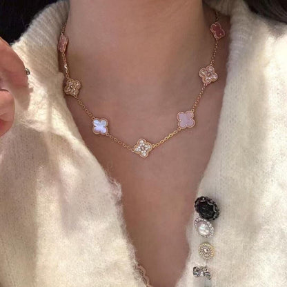 [OAK JURI]CLOVER 10 MOTIFS DIAMOND PINK MOP NECKLACE