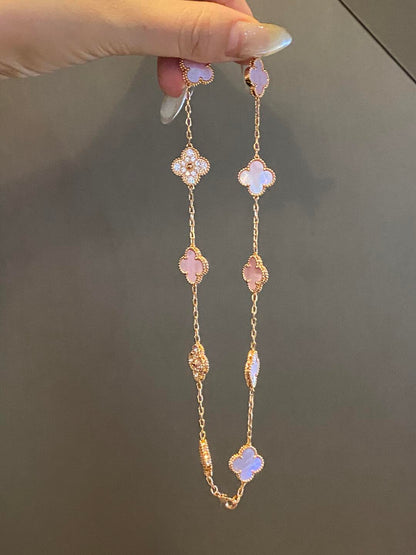 [OAK JURI]CLOVER 10 MOTIFS DIAMOND PINK MOP NECKLACE
