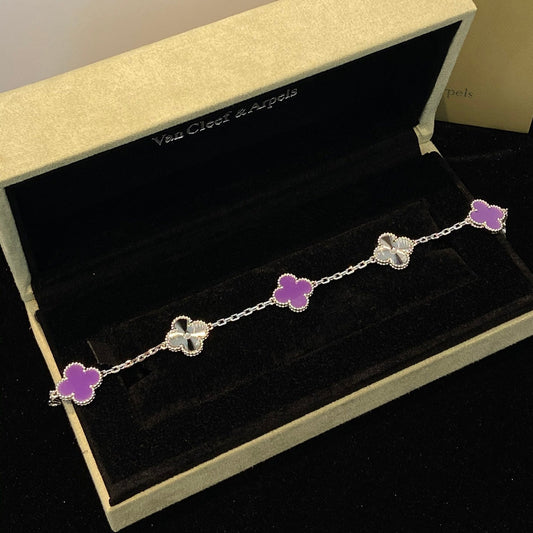 [OAK JURI]CLOVER  5 MOTIFS  PURPLE VIOLET BRACELET SILVER