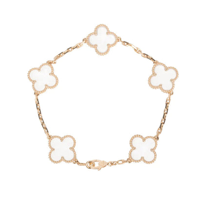 [OAK JURI]CLOVER 5 MOTIF ROCK CRYSTAL PINK GOLD BRACELET