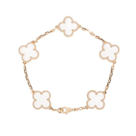 [OAK JURI]CLOVER 5 MOTIF ROCK CRYSTAL PINK GOLD BRACELET