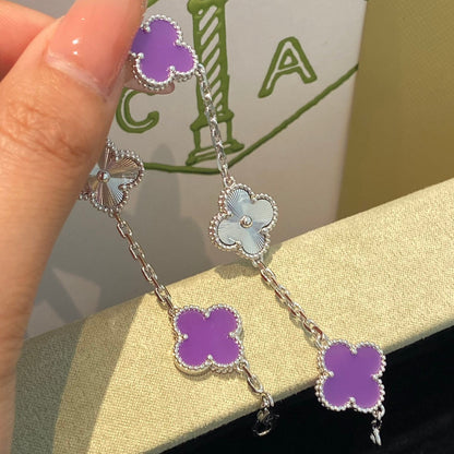 [OAK JURI]CLOVER  5 MOTIFS  PURPLE VIOLET BRACELET SILVER