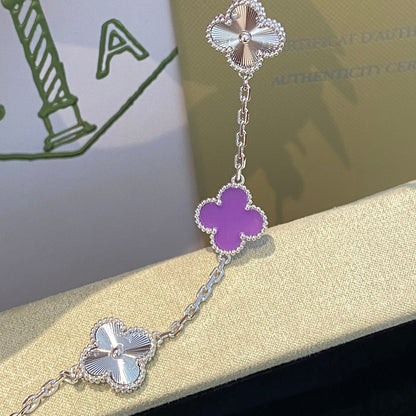 [OAK JURI]CLOVER  5 MOTIFS  PURPLE VIOLET BRACELET SILVER