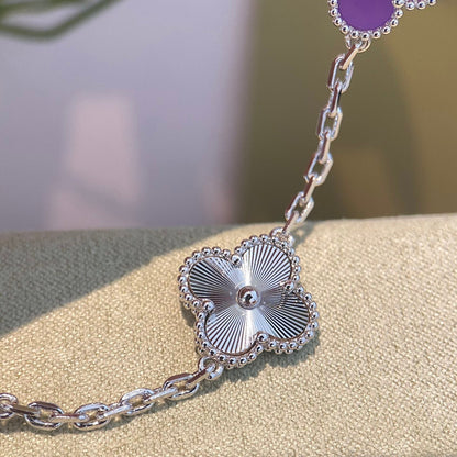 [OAK JURI]CLOVER  5 MOTIFS  PURPLE VIOLET BRACELET SILVER