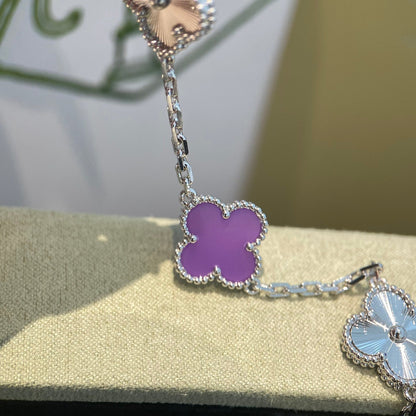 [OAK JURI]CLOVER  5 MOTIFS  PURPLE VIOLET BRACELET SILVER