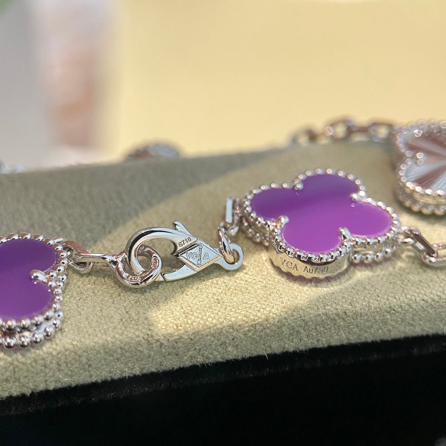 [OAK JURI]CLOVER  5 MOTIFS  PURPLE VIOLET BRACELET SILVER