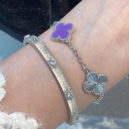 [OAK JURI]CLOVER  5 MOTIFS  PURPLE VIOLET BRACELET SILVER