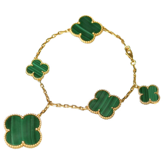 [OAK JURI]MAGIC CLOVER MALACHITE GOLD BRACELET 5 MOTIFS