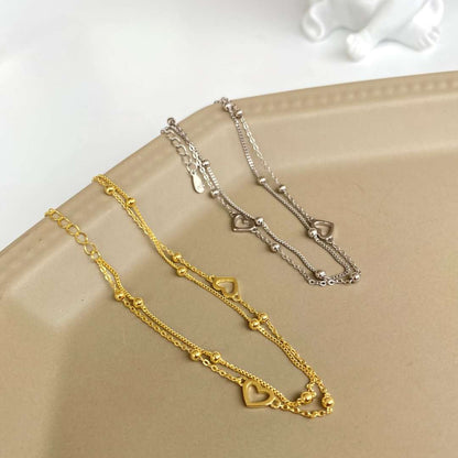 [OAK JURI]Dainty Double Layer Love Heart Bracelet