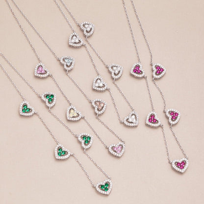 [OAK JURI]Sparkling Five Heart Necklace