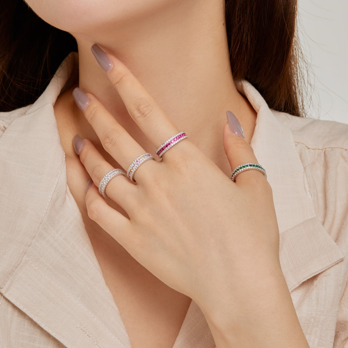 [OAK JURI]Delicate Colorful Round Cut Daily Ring
