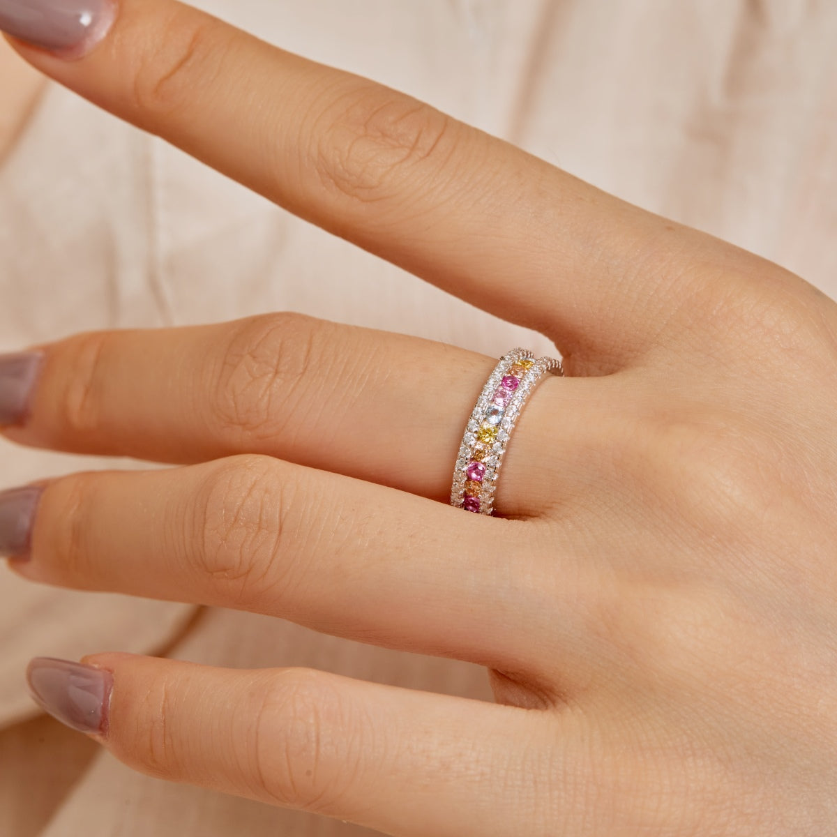 [OAK JURI]Delicate Colorful Round Cut Daily Ring