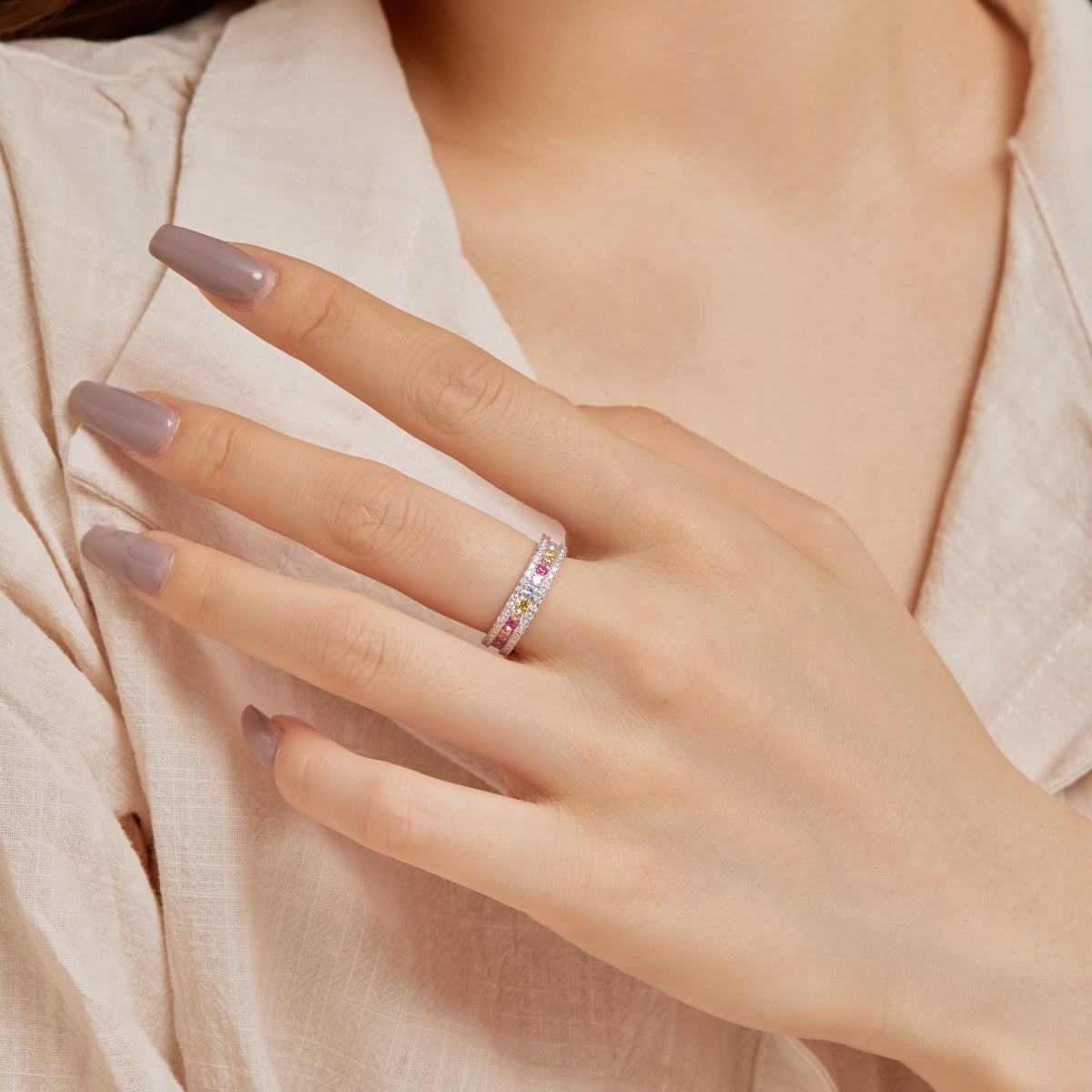 [OAK JURI]Delicate Colorful Round Cut Daily Ring