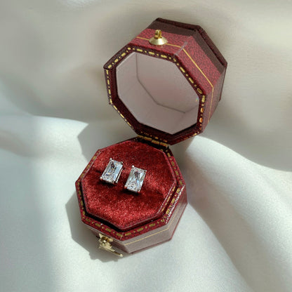 [OAK JURI]Stylish Shiny Rectangular Center Stone Stud Earrings