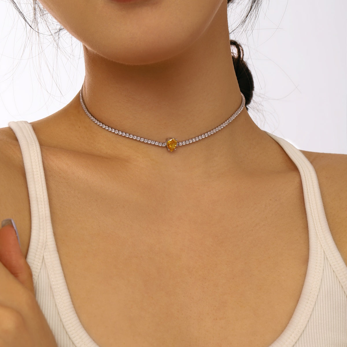 [OAK JURI]1.0 carat Unique Pear Cut Tennis Necklace