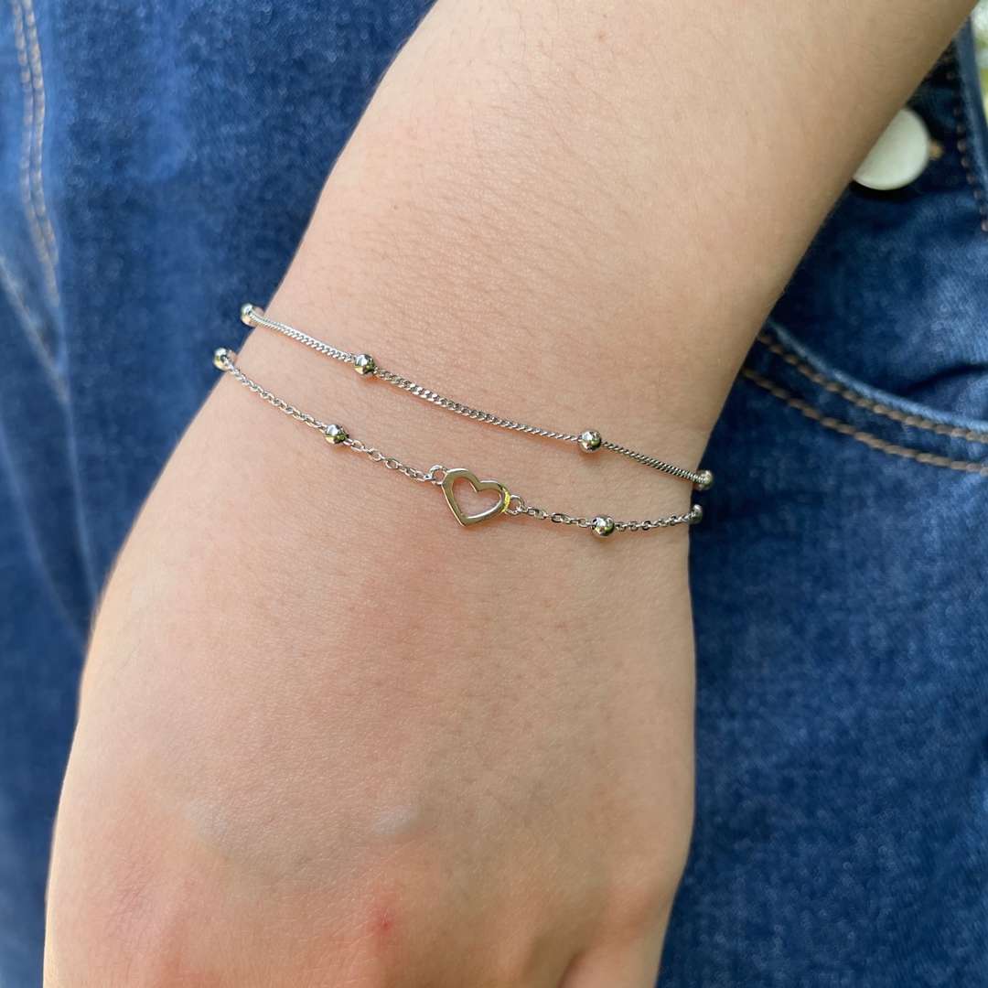 [OAK JURI]Dainty Double Layer Love Heart Bracelet
