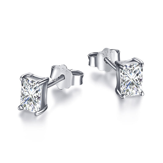 [OAK JURI]Stylish Shiny Rectangular Center Stone Stud Earrings