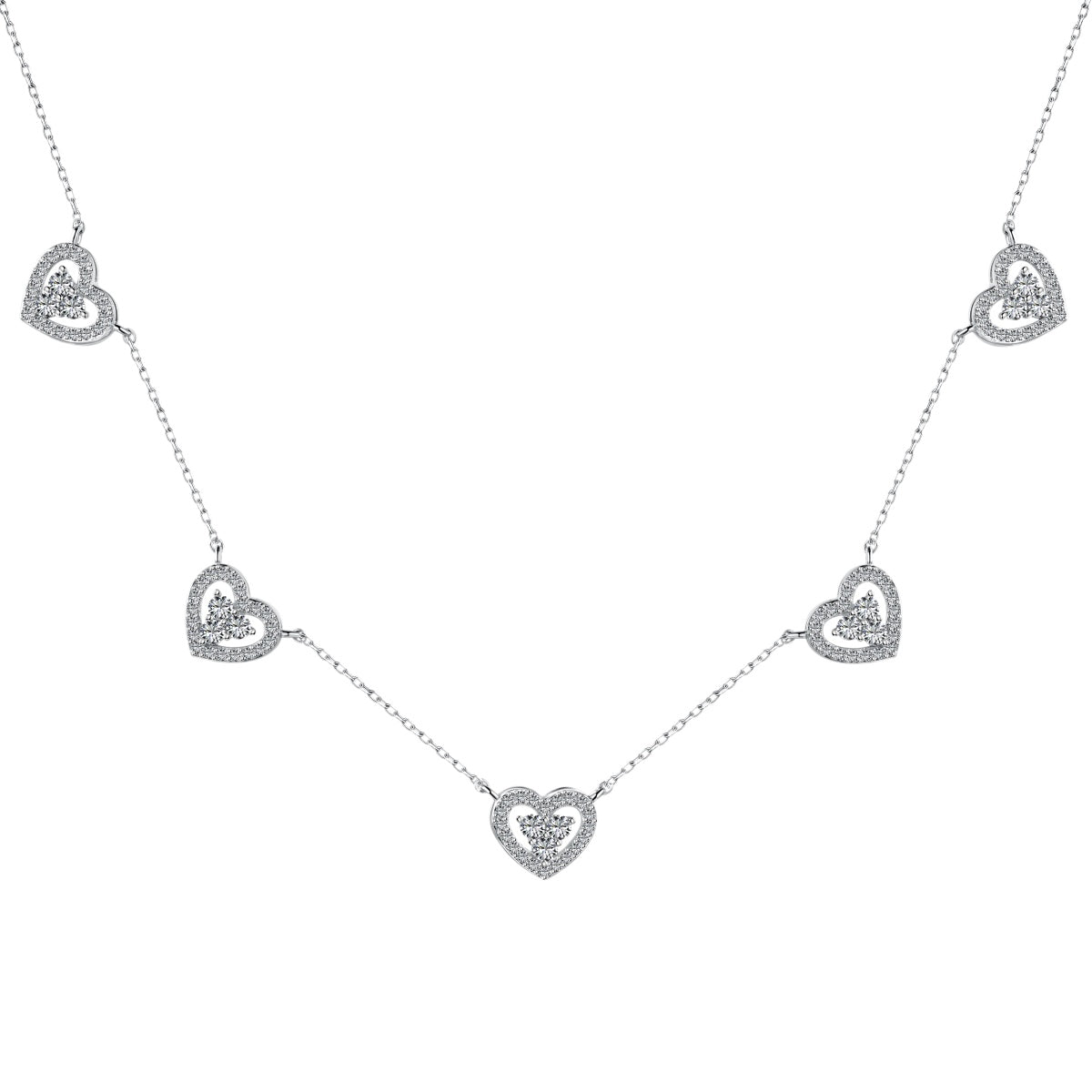 [OAK JURI]Sparkling Five Heart Necklace