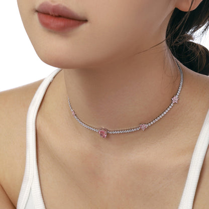[OAK JURI]Dazzling Pink Heart Flower Necklace