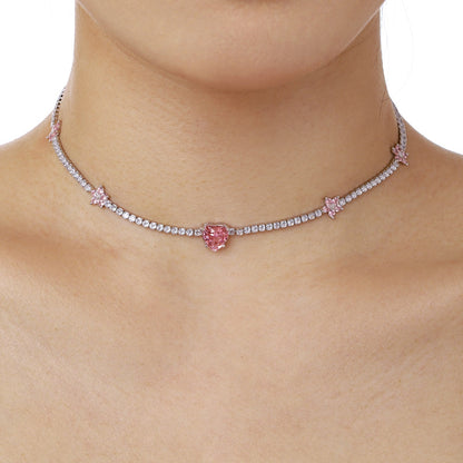 [OAK JURI]Dazzling Pink Heart Flower Necklace