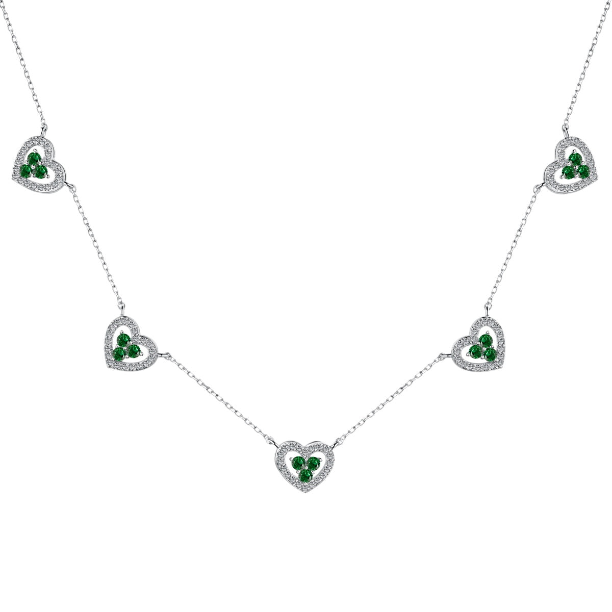[OAK JURI]Sparkling Five Heart Necklace
