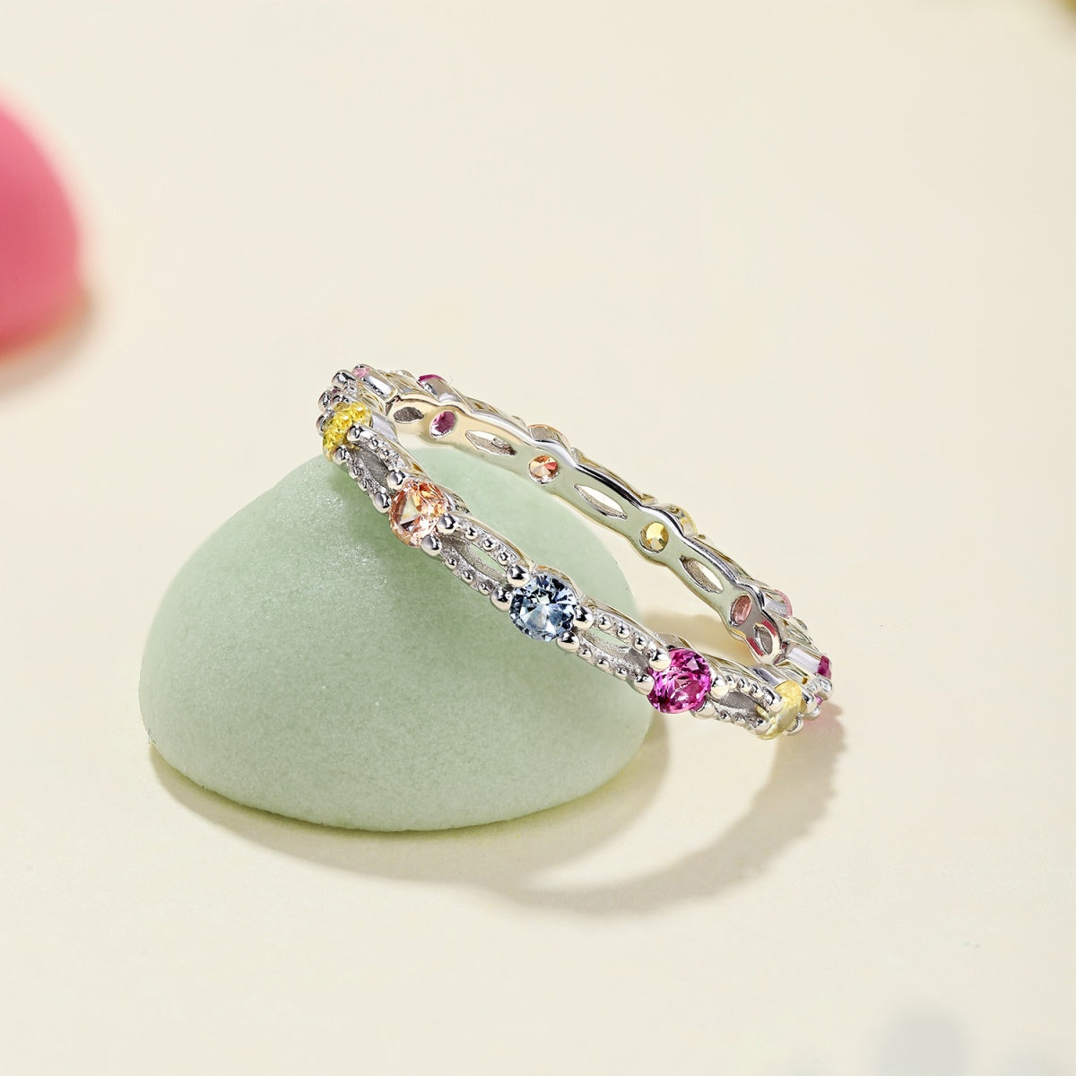 [OAK JURI]Sparkling Colorful Round Cut Tennis Ring