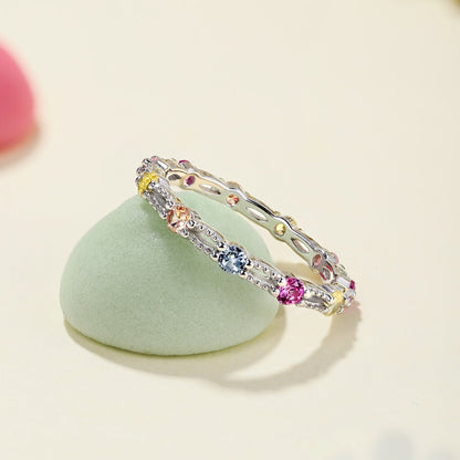 [OAK JURI]Sparkling Colorful Round Cut Tennis Ring