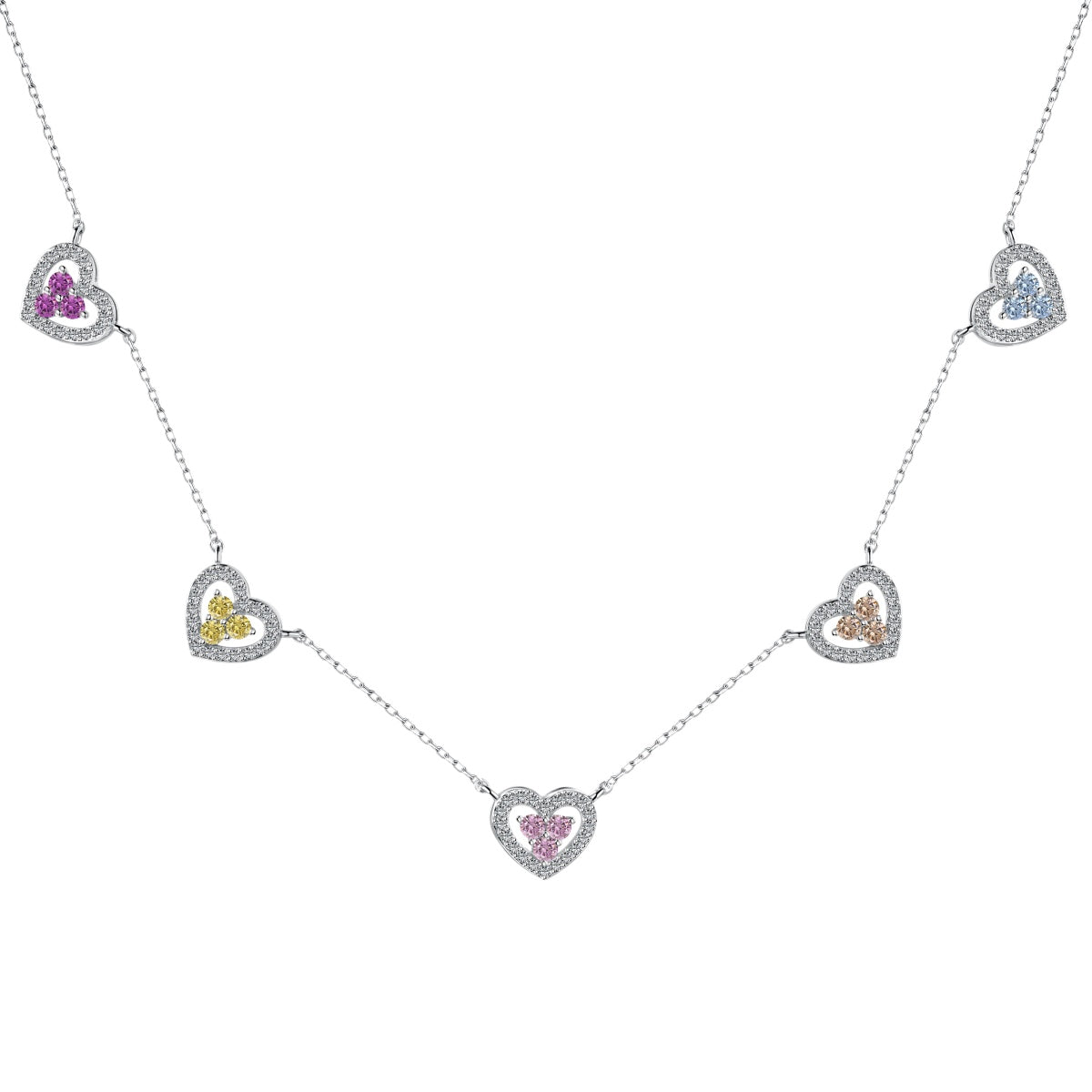 [OAK JURI]Sparkling Five Heart Necklace