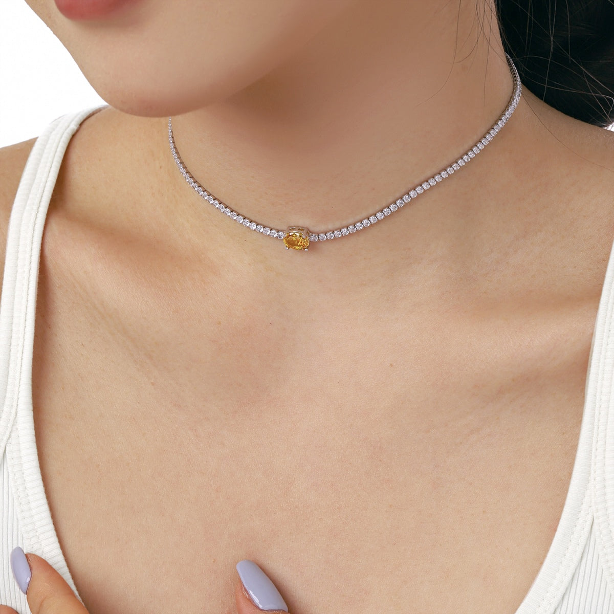 [OAK JURI]1.0 Carat Shining Oval Cut Necklace
