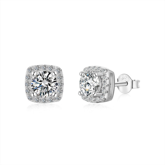 [OAK JURI]Classic Round Center Stone Stud Earrings