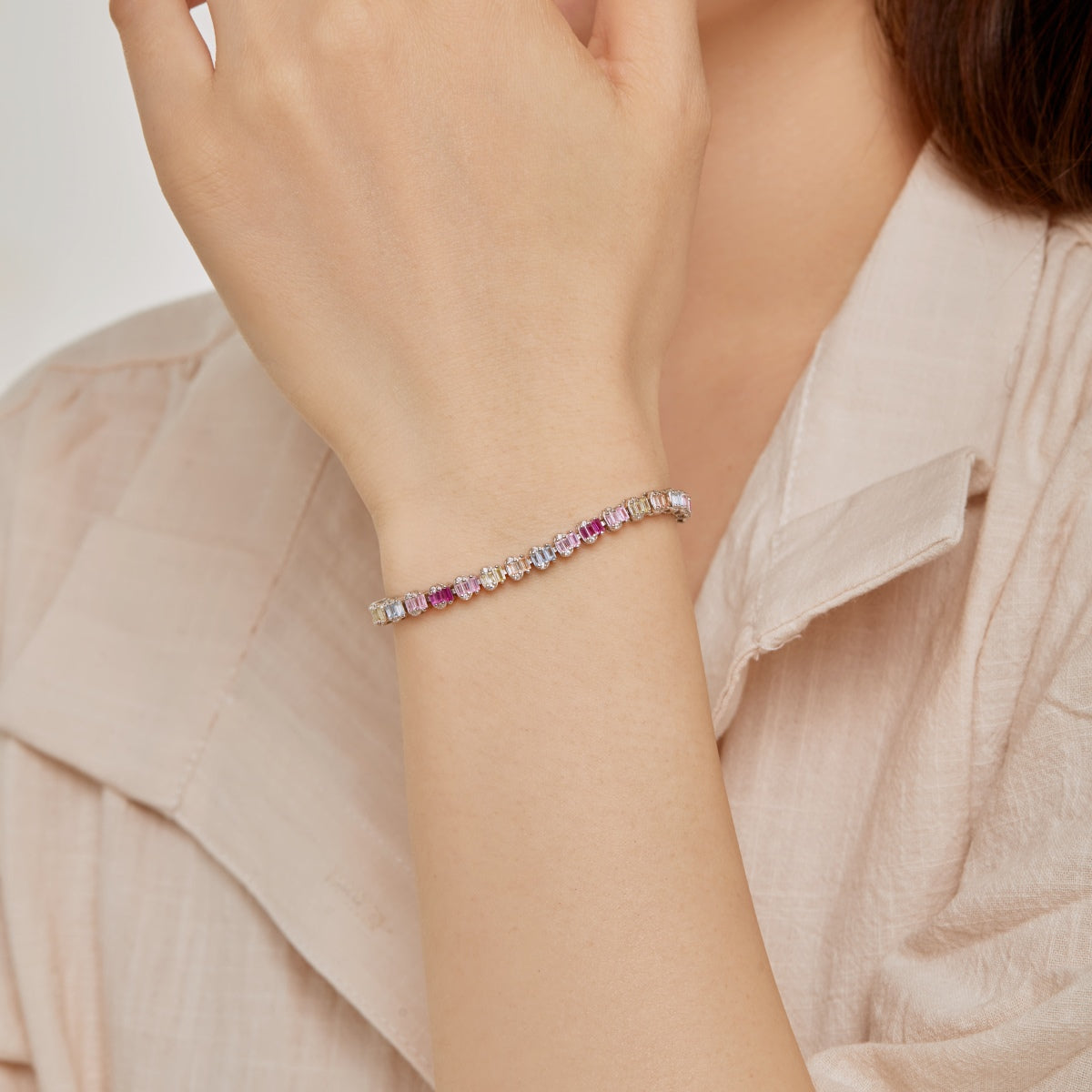 [OAK JURI]Delicate Colorful Emerald Cut Party Bracelet