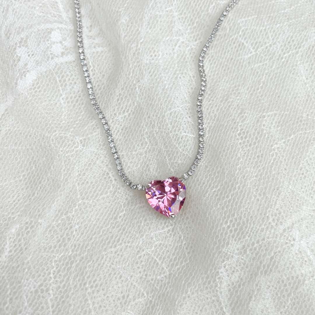 [OAK JURI]8.0 Carat Versatile Colorful Sweet Heart-Shaped Tennis Necklace
