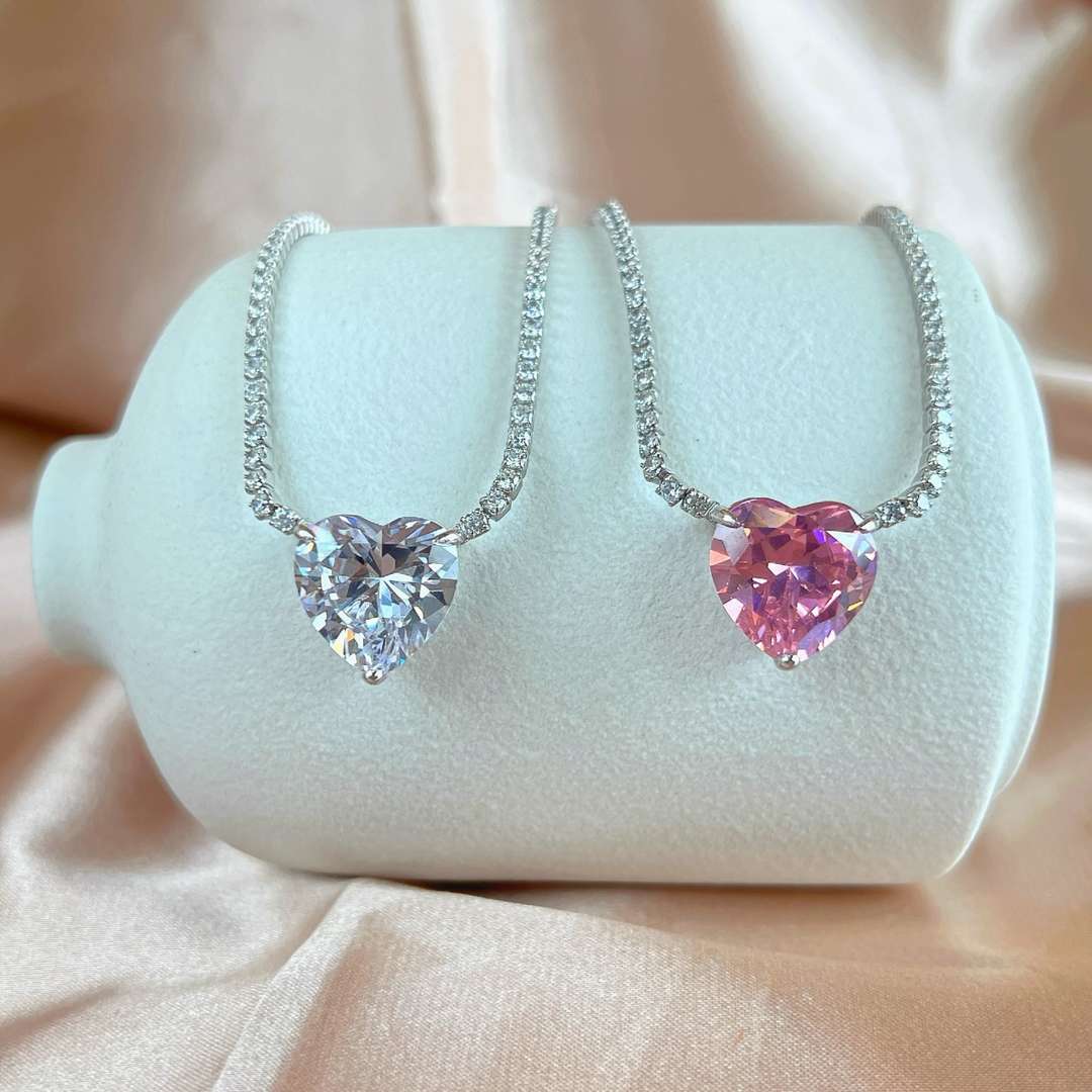 [OAK JURI]8.0 Carat Versatile Colorful Sweet Heart-Shaped Tennis Necklace