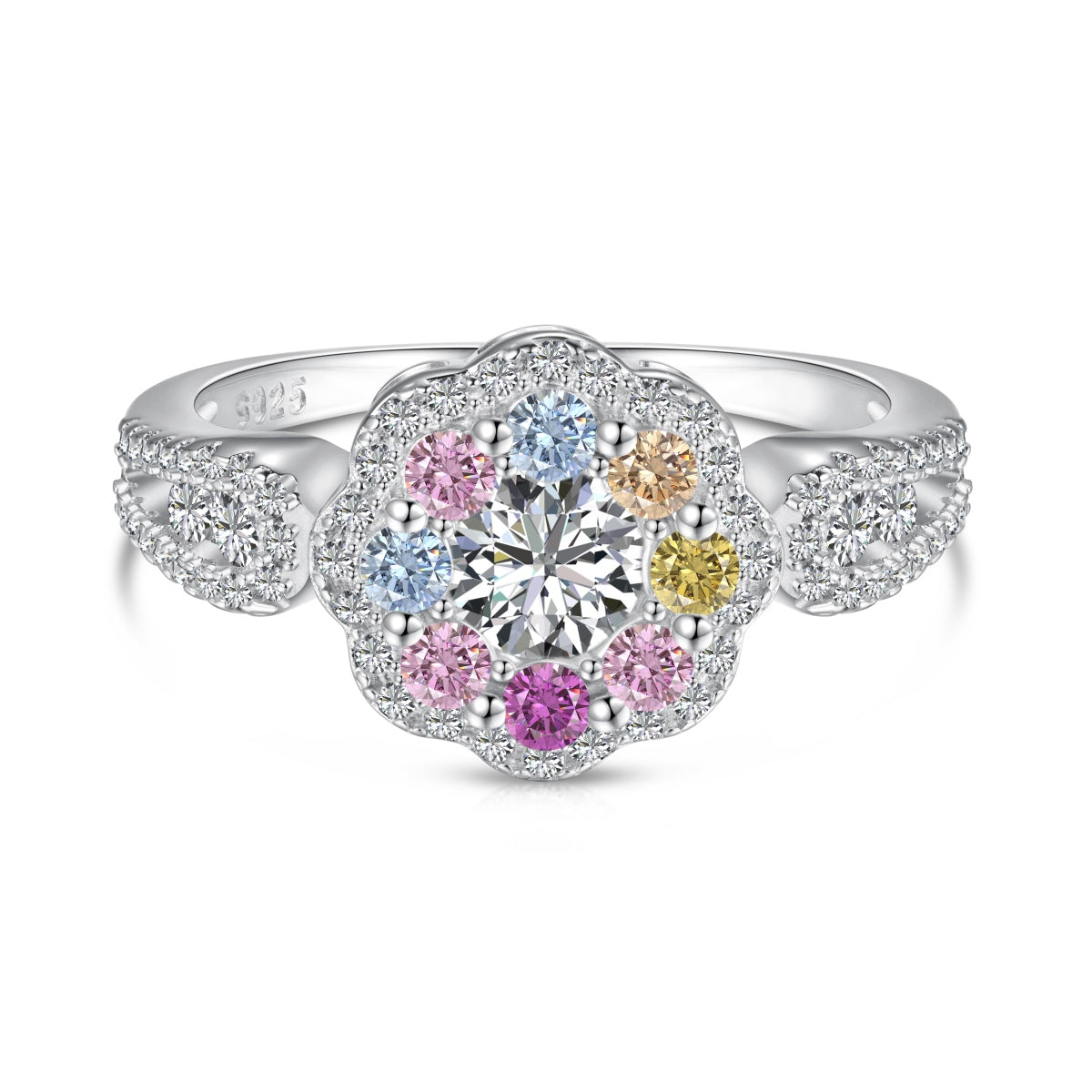 [OAK JURI]Delicate Colorful Round Cut Flower Shape Wedding Ring