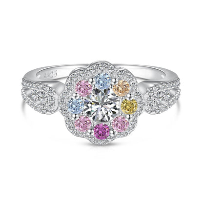 [OAK JURI]Delicate Colorful Round Cut Flower Shape Wedding Ring