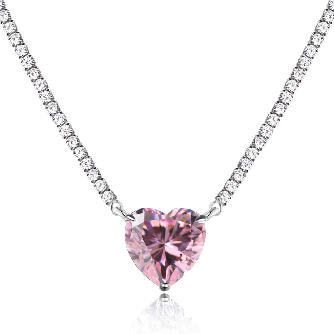 [OAK JURI]8.0 Carat Versatile Colorful Sweet Heart-Shaped Tennis Necklace