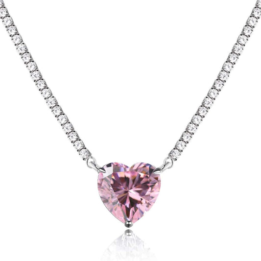 [OAK JURI]8.0 Carat Versatile Colorful Sweet Heart-Shaped Tennis Necklace