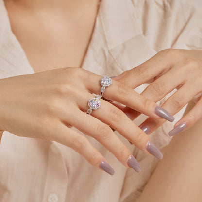[OAK JURI]Delicate Colorful Round Cut Flower Shape Wedding Ring