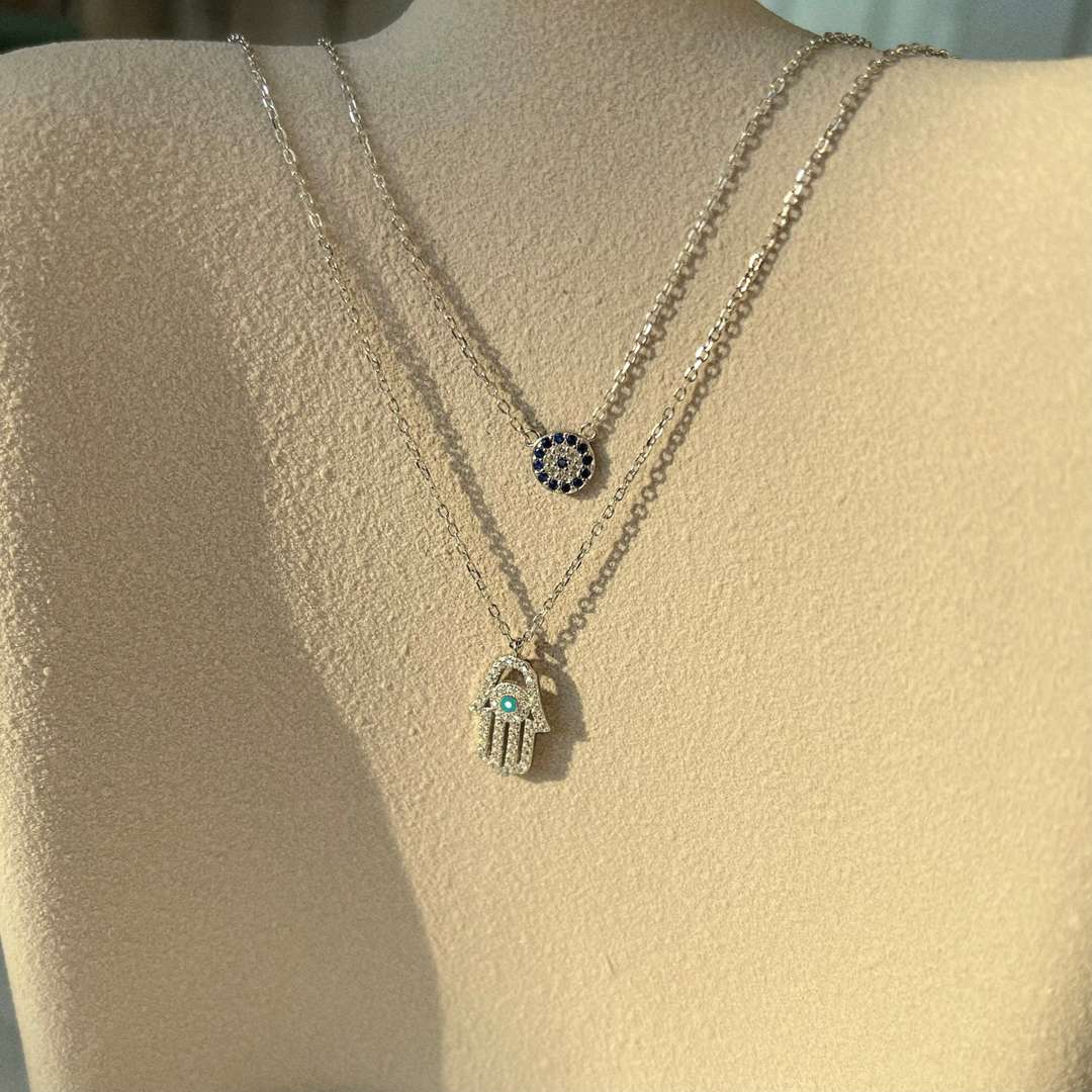 [OAK JURI]Demon Eye Hamsa Palm Necklace