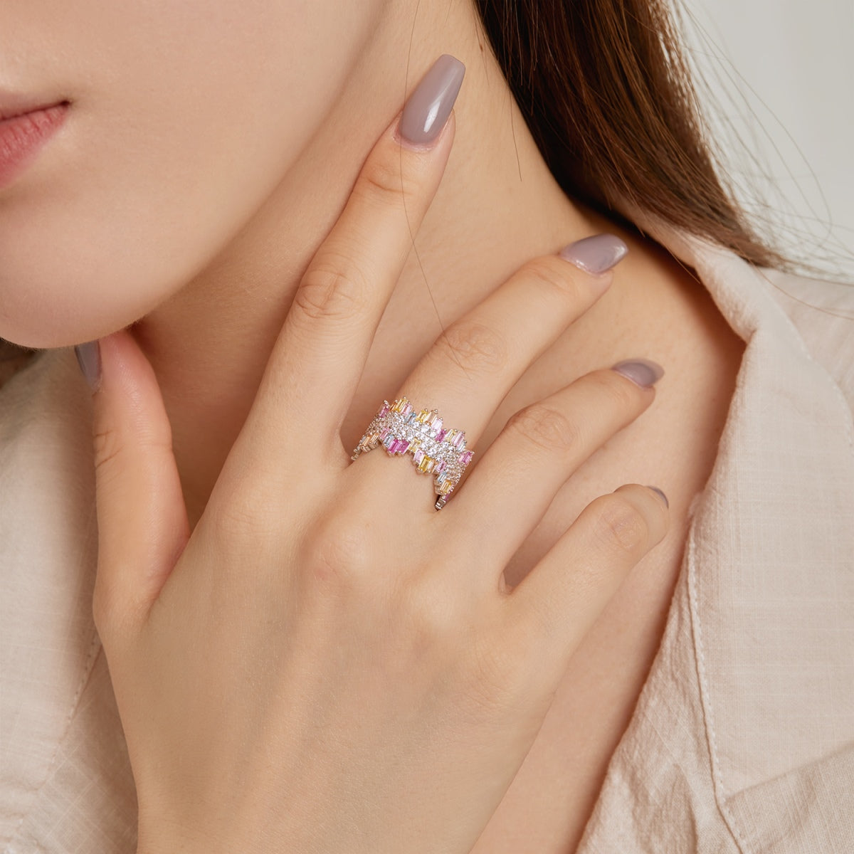 [OAK JURI]Luxurious Colorful Radiant Cut Daily Ring