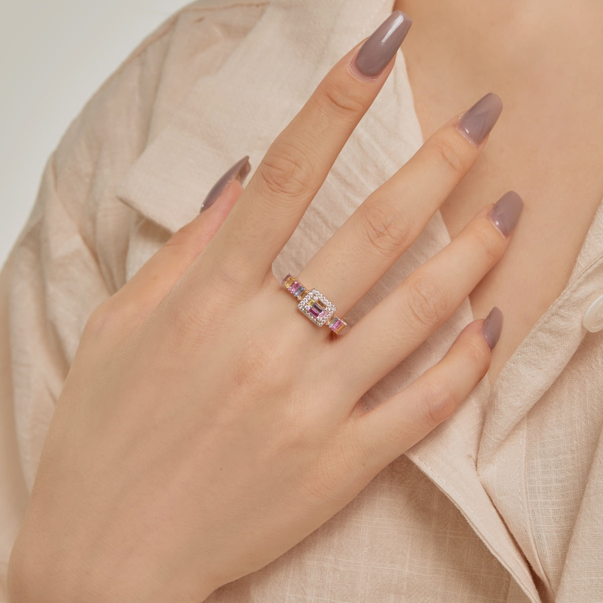 [OAK JURI]Exquisite Colorful Radiant Cut Party Ring