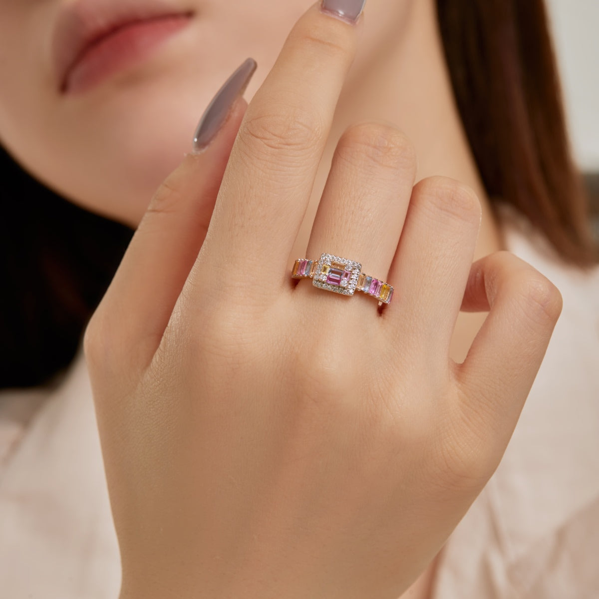 [OAK JURI]Exquisite Colorful Radiant Cut Party Ring